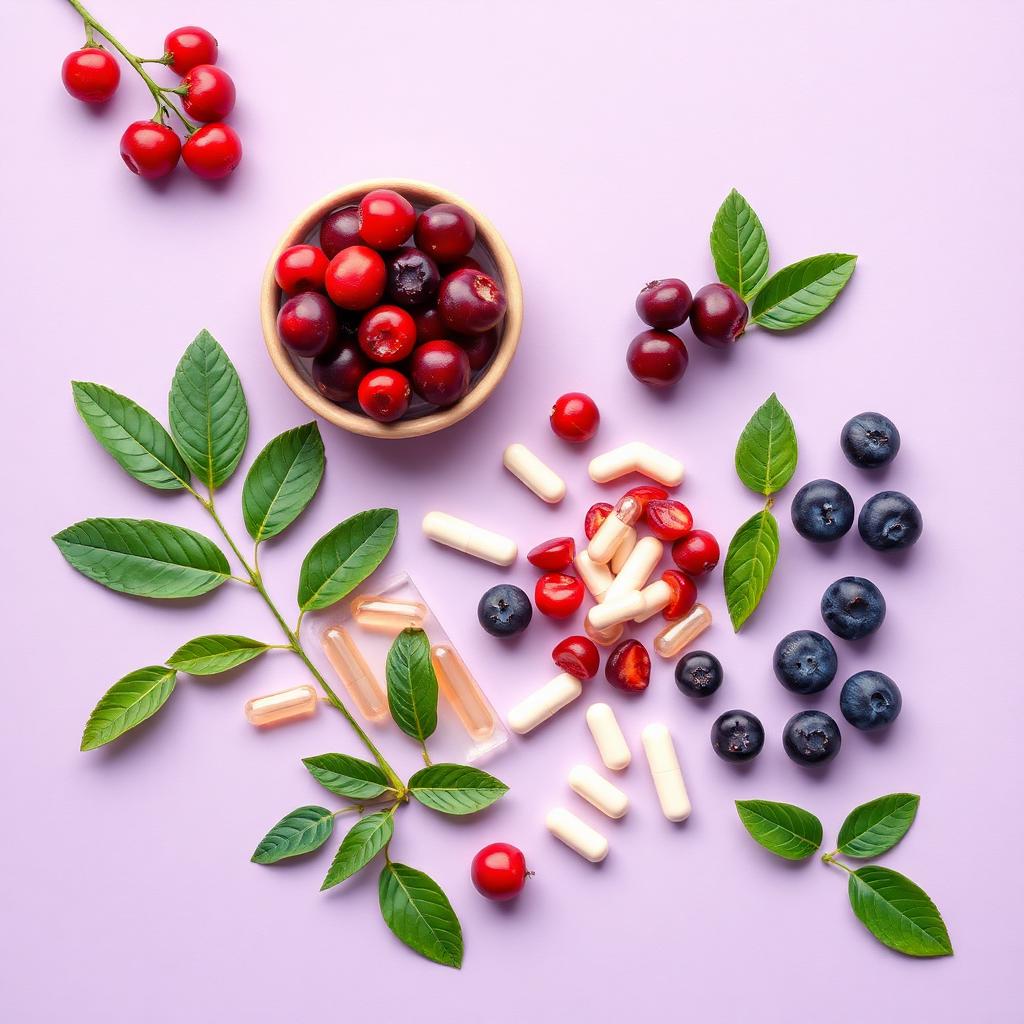 Natural cranberry, blueberry and probiotic capsule ingredients used in UroVita Care